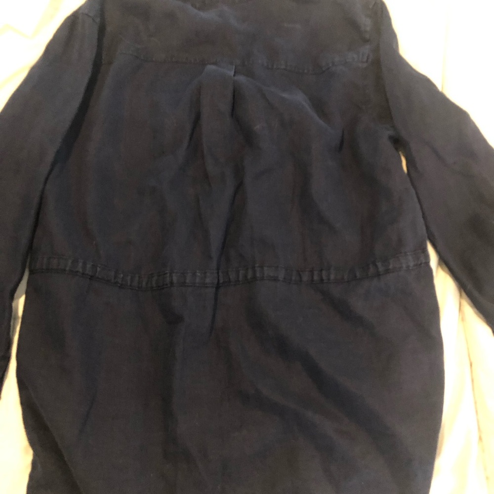 100% Linen Button Up Jacket Drawstring Navy Euc - image 3